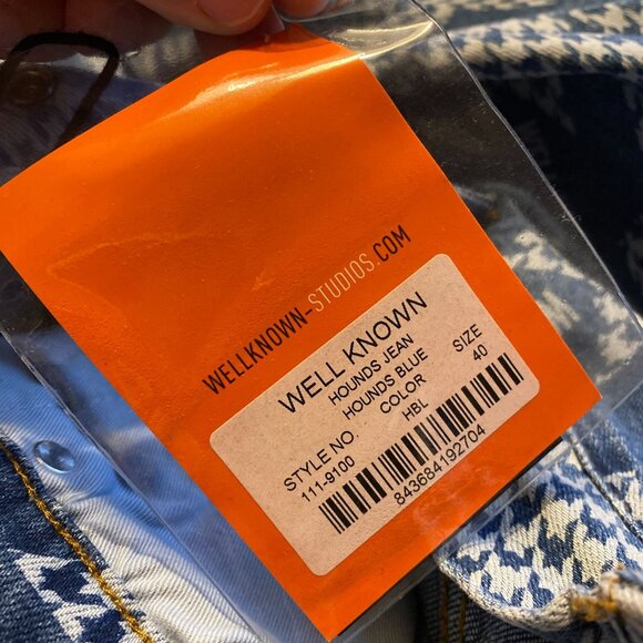 WELL KNOWN Houndstooth Skinny Jeans Denim Blue Cotton Blend 40 x 36 NWT $245 - Picture 6 of 10